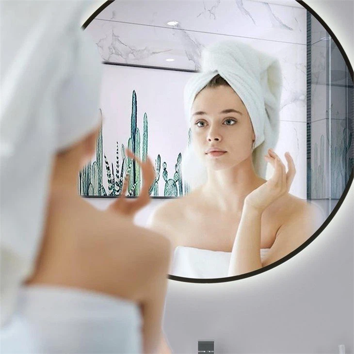 black round light up mirror